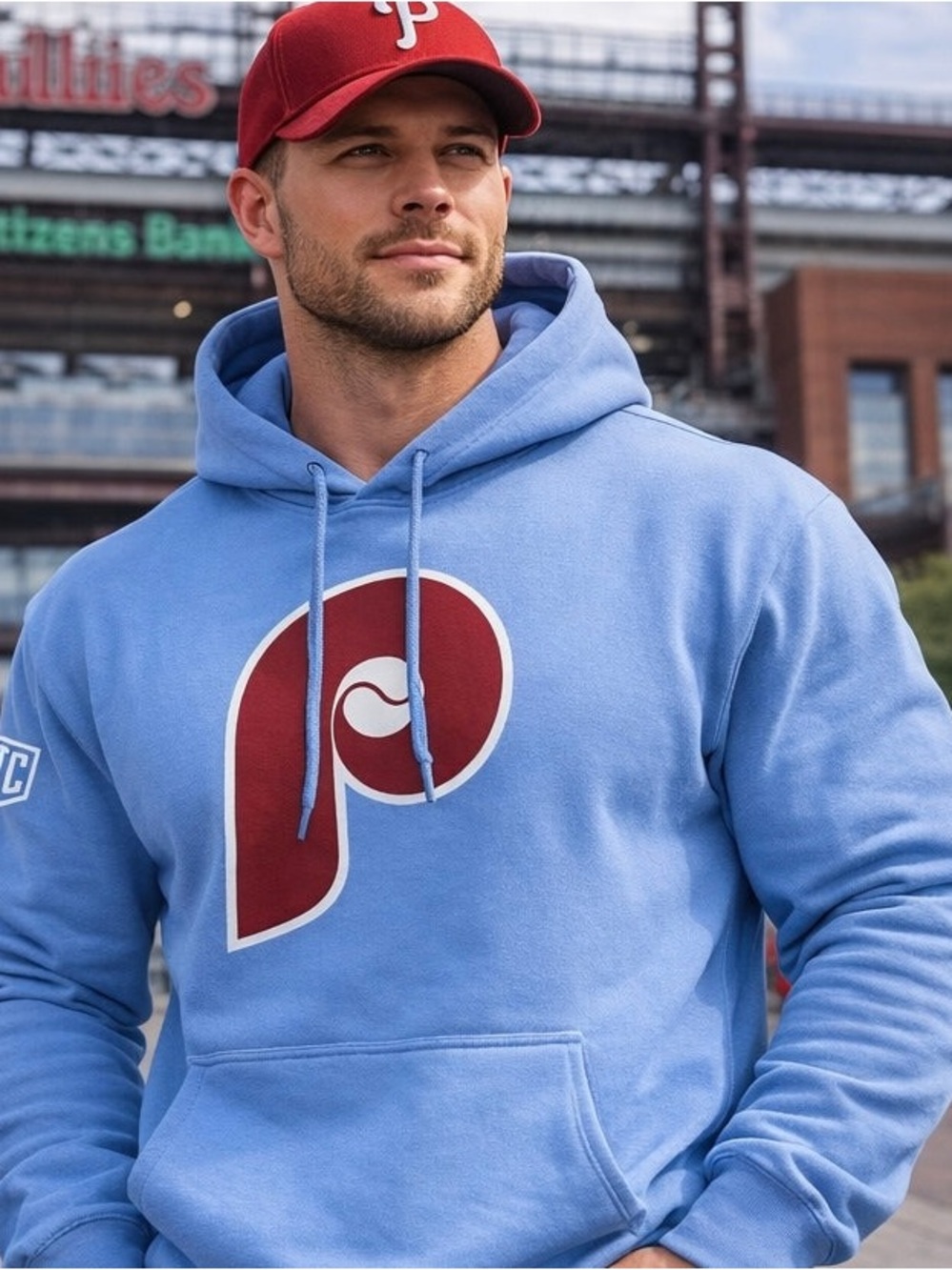 Unisex Light Blue Pullover Hoodie with Maroon Logo S-5xl Phillies
